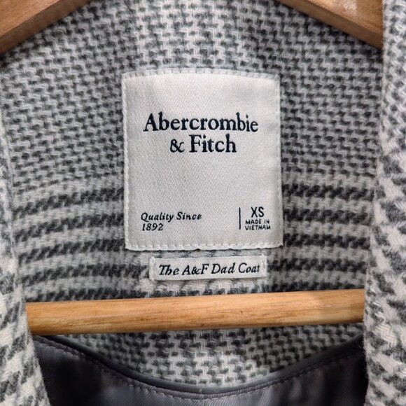 Abercrombie Wool-Blend Dad Coat XS in Grey Plaid - Picture 3 of 6